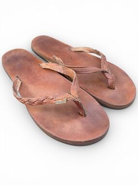 Rainbow Sandals Leather Flip Flops Brown Double Layer Thong Sz ?